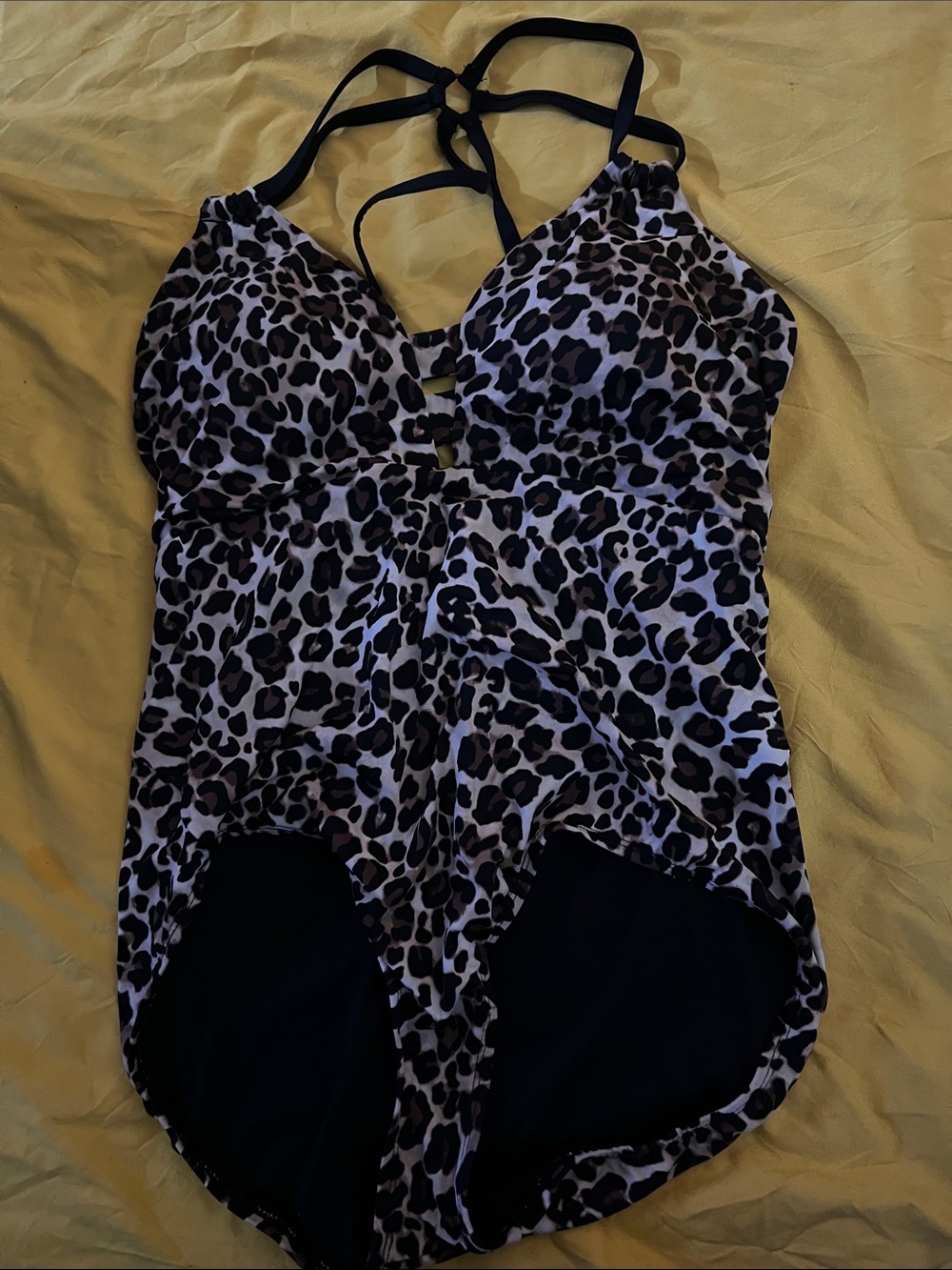 Time and Tru Leopard Print One-Piece Swimsuit with Black Straps
